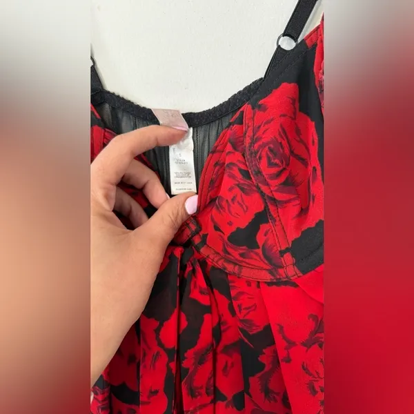 Victoria's Secret Black & Red Vintage with Floral Pattern Dress Size XS 2148 - Image 6