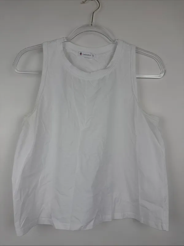 Laslulu White Crop Tops Sleeveless Workout Tank Top Racerback Cropped Flowy M - Image 3