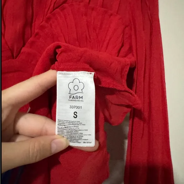 FARM Rio Pleated Peplum Red Blouse Size S Long Sleeve - Image 2