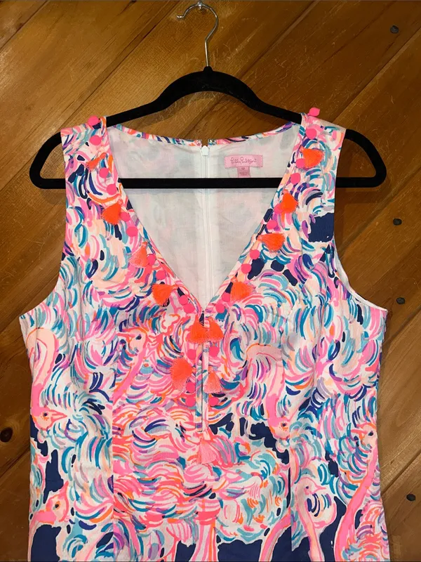 Lilly Pulitzer Head in the sand Flamingo Cabrey shift dress w pom pom accents - Image 8