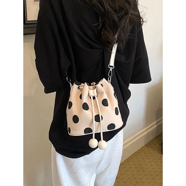 Chic Carryalls Polka Dot Drawstring Bucket Crossbody Bag - Image 4
