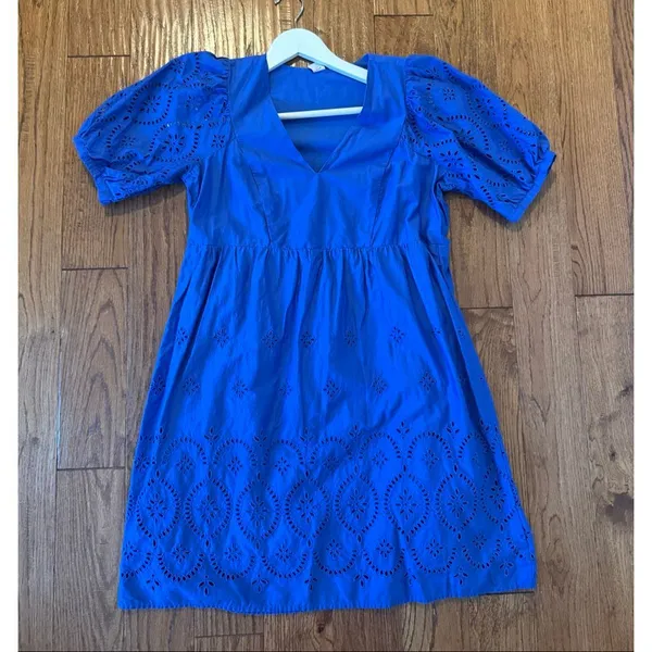 Old Navy blue eyelet puff sleeve vneck dress s - Image 7