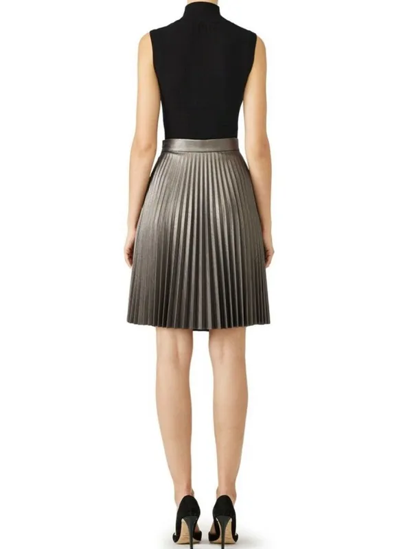 Slate & Willow Gunmetal Faux Leather Skirt 6 Pleated Indie Steampunk - Image 2