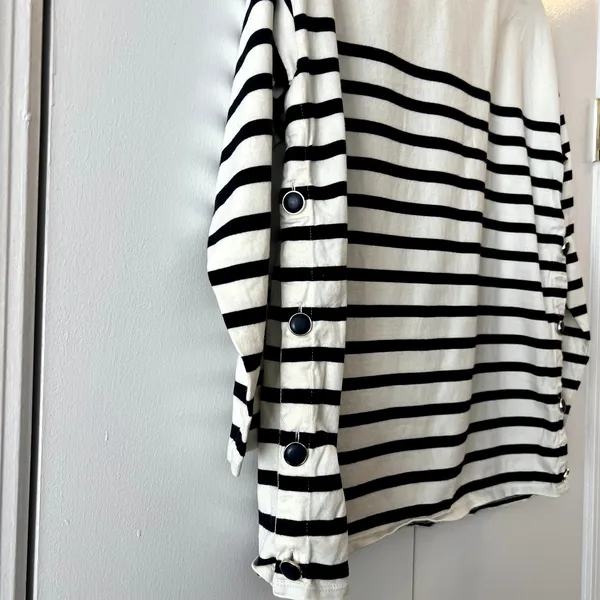 Sezane Noan Mariniere Striped Top Long Sleeve 100% Cotton Size M Cream Navy - Image 4