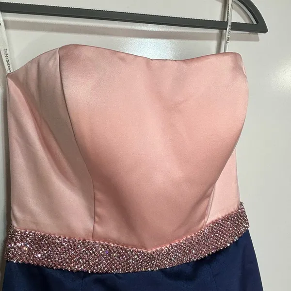 Sherri Hill Pink, Navy Empire Waist Strapless Mermaid Full Length Formal Gown 0 - Image 8
