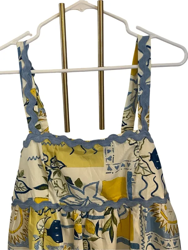 Sun Lemon Print Rick-Rack Scalloped Balloon Dress coastal vacation resortwear - Image 4