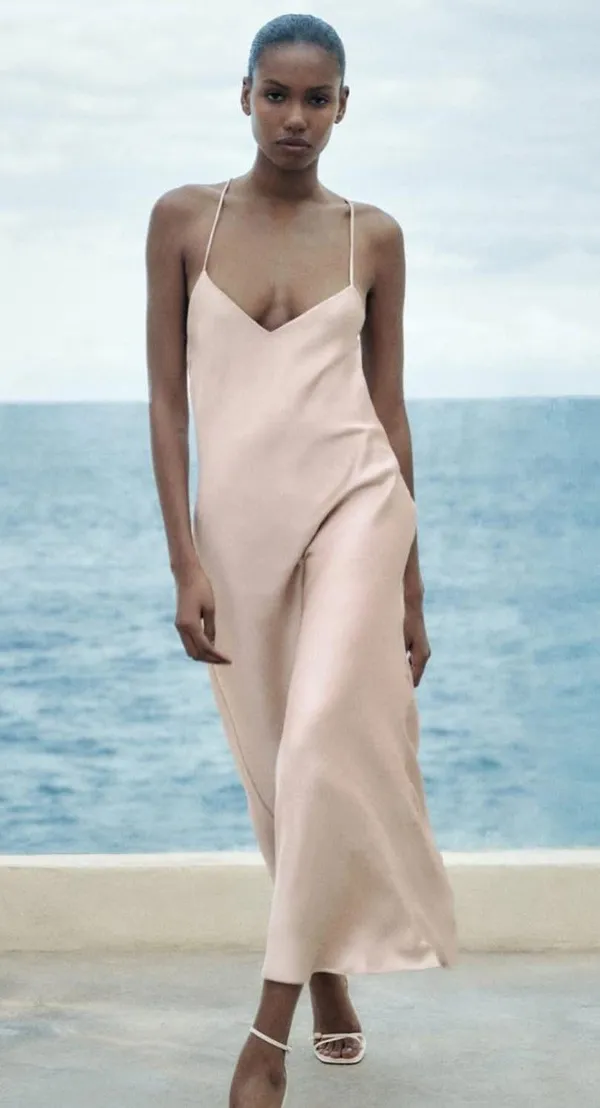 Zara maxi midi dress wedding dusty rose satin effect slip party evening - Image 8