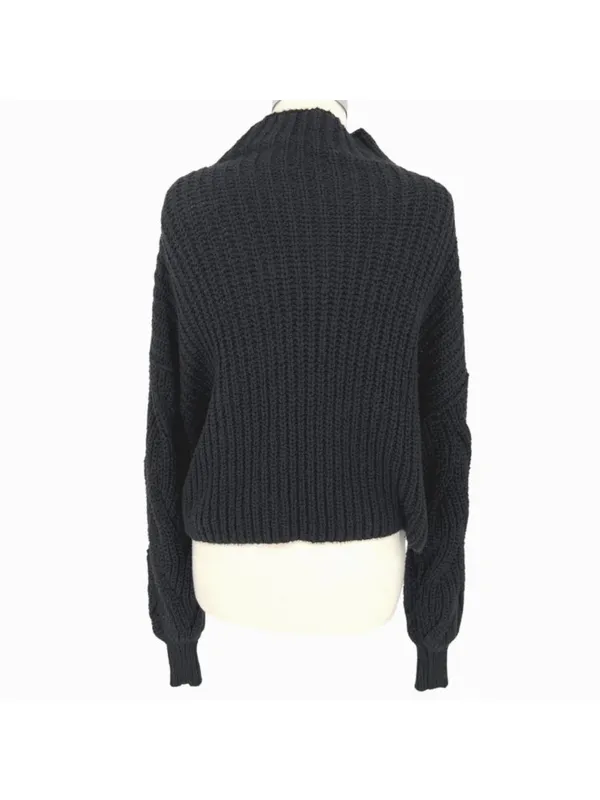 Free People Seasons Change Black Knit Cotton Sweater Size Small Edgy Minimalist - Image 9