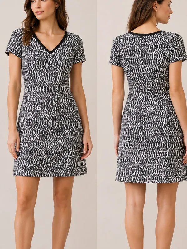 Tory Burch Marbled Tweed Preppy Academia V-Neck Mini Dress - Image 11