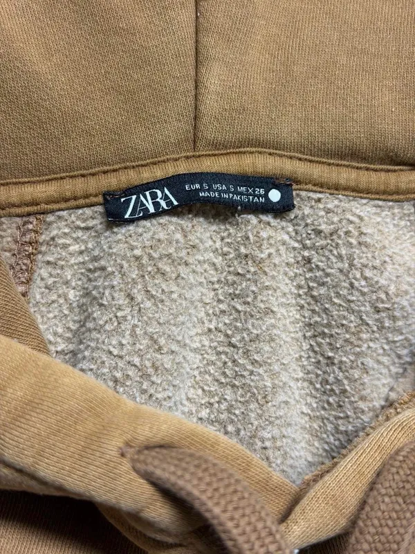 Zara Women’s Size Small Camel Brown Washed Pullover Hoodie Sweatshirt - Image 4