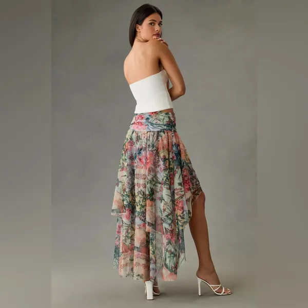 Anthropologie High-Low Tulle Maxi Skirt in Floral Pink Size 16 NWT Garden Party - Image 4