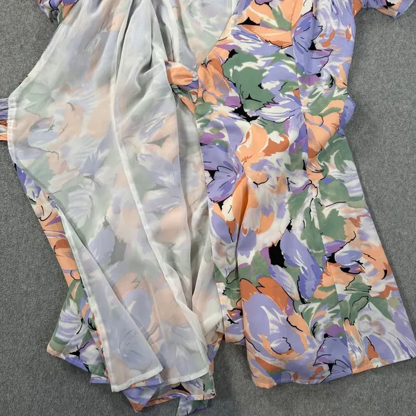 ASTR the Label Puff Sleeve Wrap Dress Women's X-Small V-Neck Purple Floral - Image 8