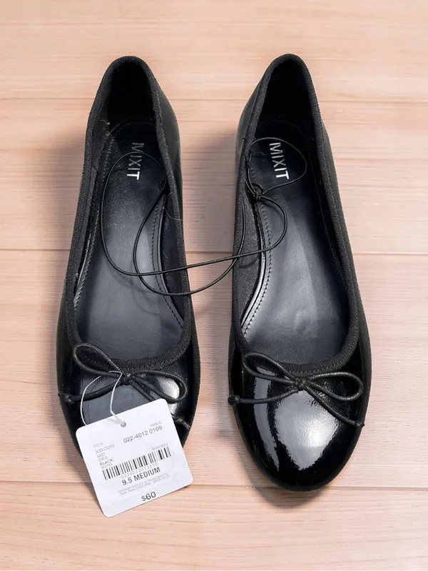 Mixit MX Chica Black Patent Ballet Flats Bow Slip On Shoes NWT Size 9.5 - Image 6