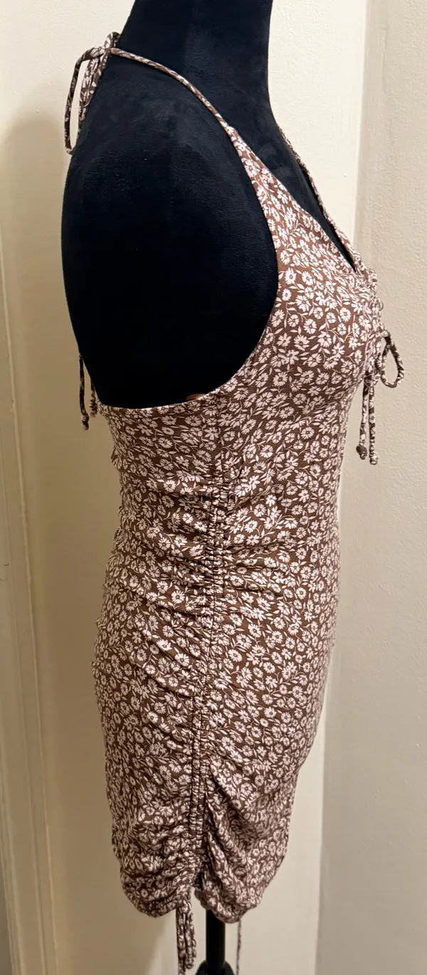 Cotton Candy LA Brown Floral Halter Tie Mini Dress Size M - NWOT - Image 5
