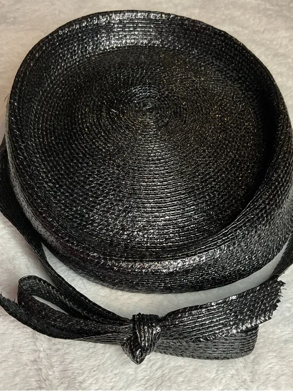 Vintage Rochelle Originals Black Straw Boater Hat | Classic Elegant Bow - Image 5