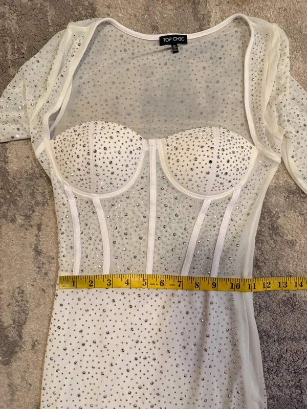 Top Chic White Embellished Mesh Bustier Bodycon Dress - Image 6