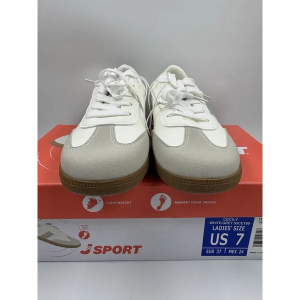 New J Sport Cecily Women’s Sneaker Suede White/Grey Low Top Shoes Size 7 US - Image 2