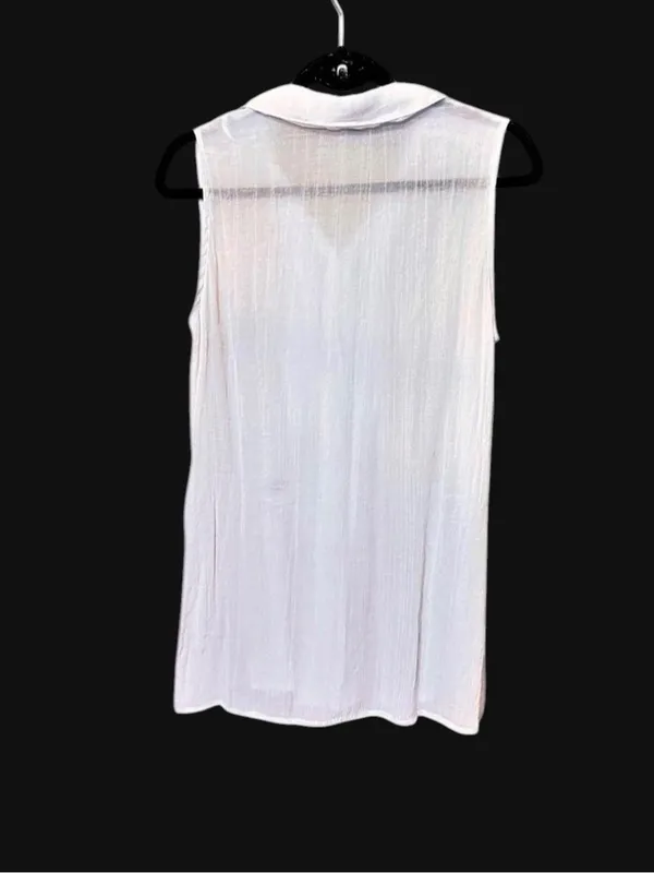 Fever White Sleeveless Collared Button Up Blouse with Pleated Front Sz M - Image 9