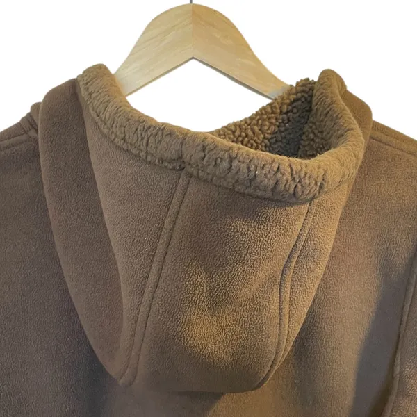 LANDS' END Brown Fleece Sherpa-Lined Hooded Jacket Coat - Size Small - Image 7