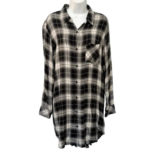 Rails Black White Plaid Button Down Long Sleeve Bianca Soft Shirt Dress size M - Image 2