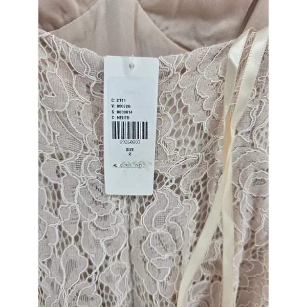 Fame & Partners Maxi Dress Womens 2 Lace V-Neck Neutral Spaghetti Strap NEW - Image 3