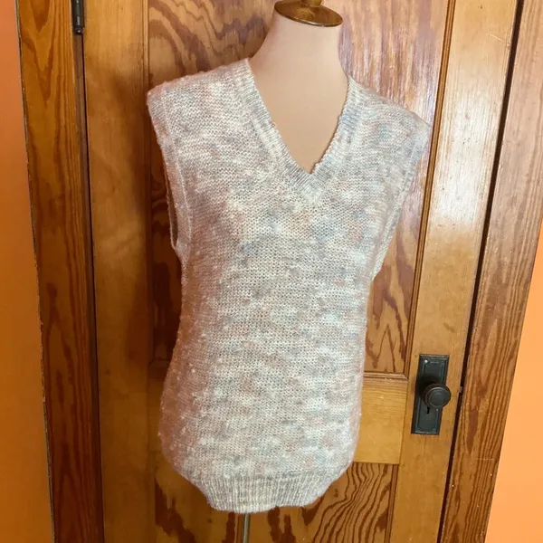 Vintage 80s Knit Sweater Vest Neutral Speckled V-Neck Sleeveless Boho Layering - Image 10