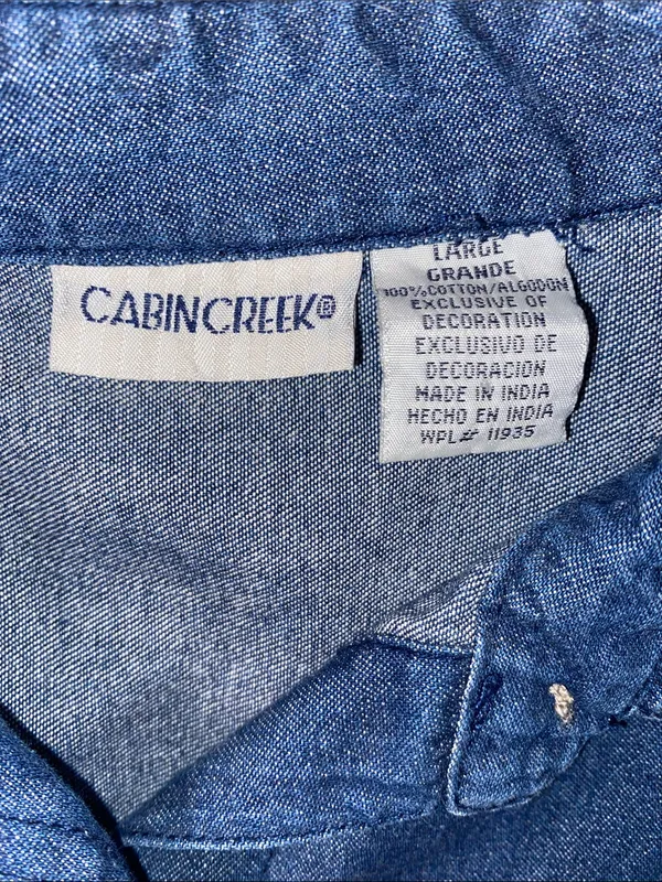 Vintage Cabin Creek Blue Denim Button-Down Shirt with Cat Embroidery - Image 2
