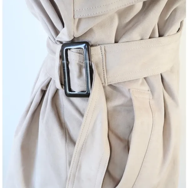ZARA Beige Trench Coat Belted Suede Feel Classic Jacket Preppy Minimalist Small - Image 7
