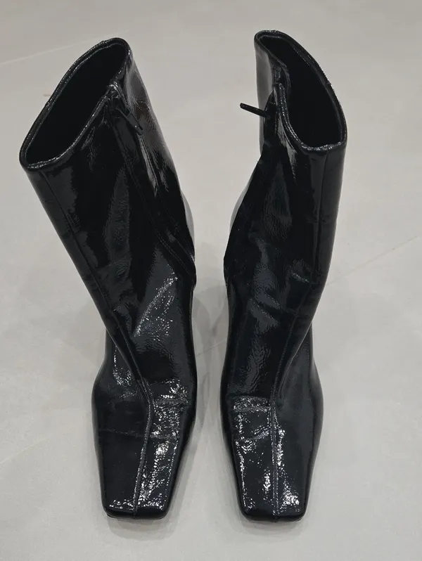 New! Zara Black Patent Square-Toe Ankle Booties 38/ 7.5 US. - Image 3
