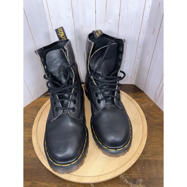 Dr. Martens Boots Womens 7‎ Black 1460 W Smooth 8 Eye Lace-Up Yellow Stitch Gum - Image 7
