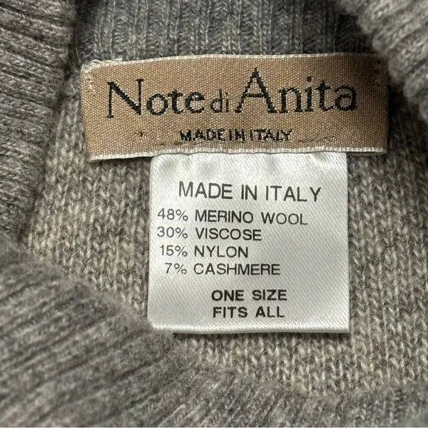 NOTE Di ANITA Sweater Turtleneck OneSz GrayPlaid MerinoCashmere PonchoCheckITALY - Image 2