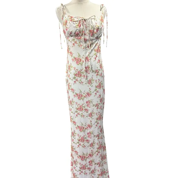 KUTUMAI Women's Summer Floral Bodycon Maxi Dress NWT Coquette Spaghetti Strap LG - Image 3