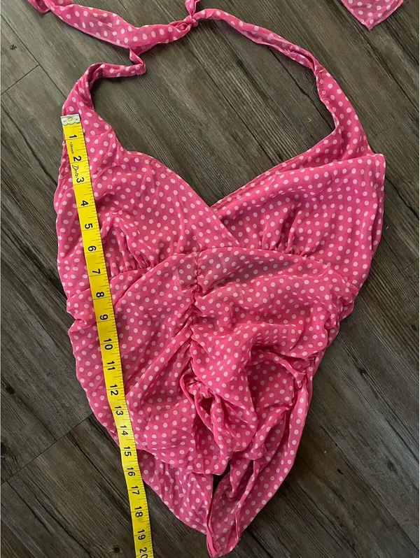 VTG Sirens Pink Polka Dot Halter Top Y2K Sz S - Image 5