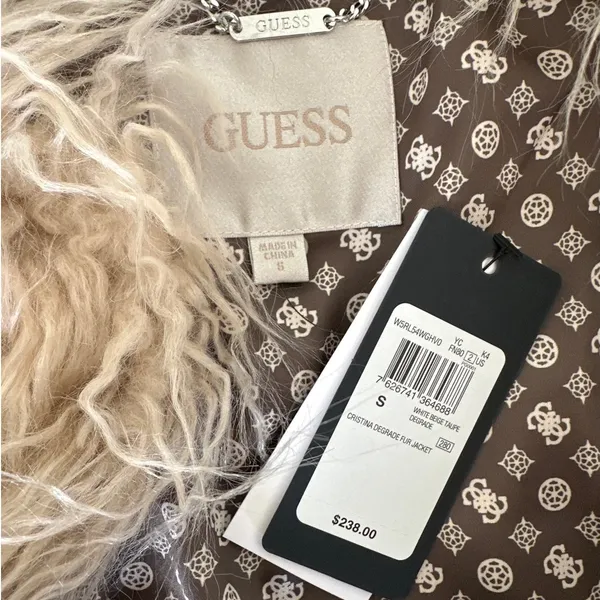 Guess Christina Degrade Faux Fur Jacket Size S in Ombre Beige Gray & Brown - Image 4