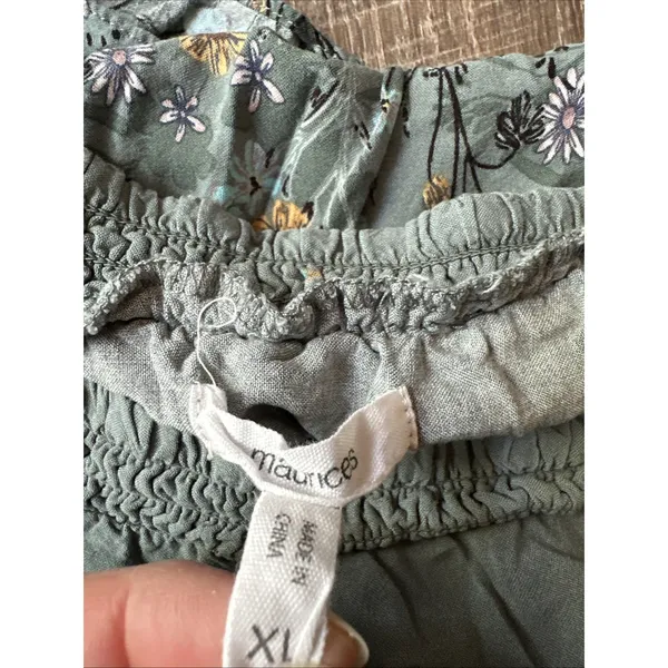 Maurices XL Blouse Womens Boho Green Floral Stretch‎ Neckline Off Shoulder - Image 3