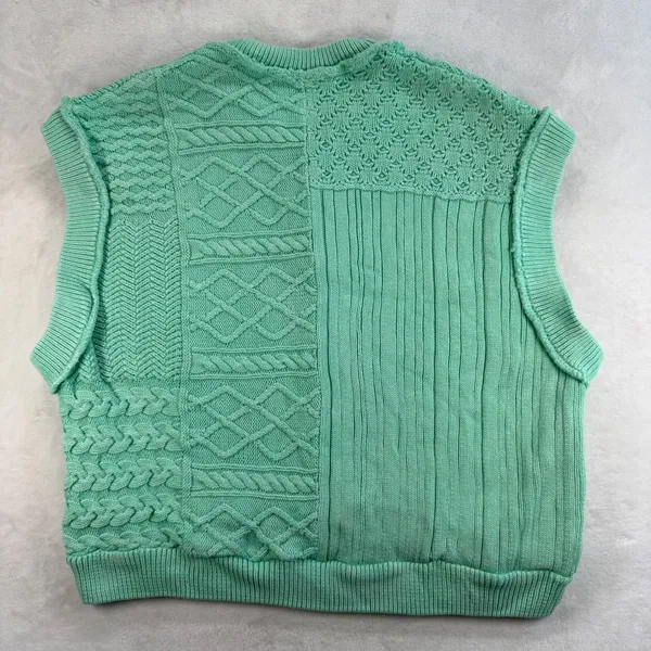 Free People Knit‎ Vest Sleeveless Sweater Cotton Blend Patchwork Green Size L - Image 7