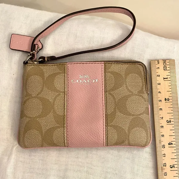 Coach Signature Pink and Tan Wristlet - Image 5