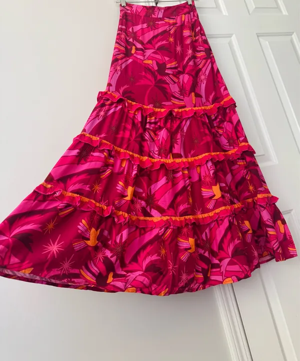 Farm Rio Shirred Tiered Ruffle Maxi Skirt, Size XS - Image 6