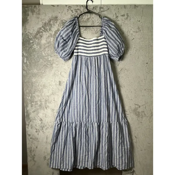 Emerson Fry‎ x Love Tomas Striped Smocked Cotton Maxi Dress Puff Sleeve XS/S - Image 4
