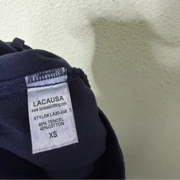 LACAUSA Echo Trousers Pleated Cotton‎ Navy Blue Wide Leg Women’s Size XS - Image 6