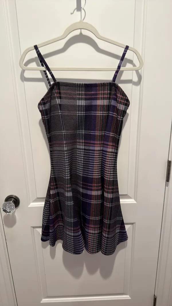 Aqua Purple Plaid Mini Dress size M - Image 2