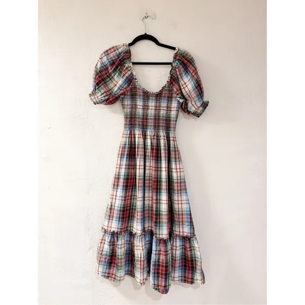 Hill House Home The Louisa Nap Dress in Ivory Red Tartan Small - Image 3