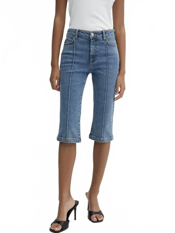 Mango Capri Jeans with Decorative Stitching Lora Medium Blue Size 2 (EUR 34) - Image 2