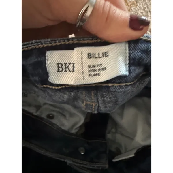 BKE Billie Slim Fit High Rise Flare Jeans Dark Wash Raw Hem 26x31.5 - Image 3