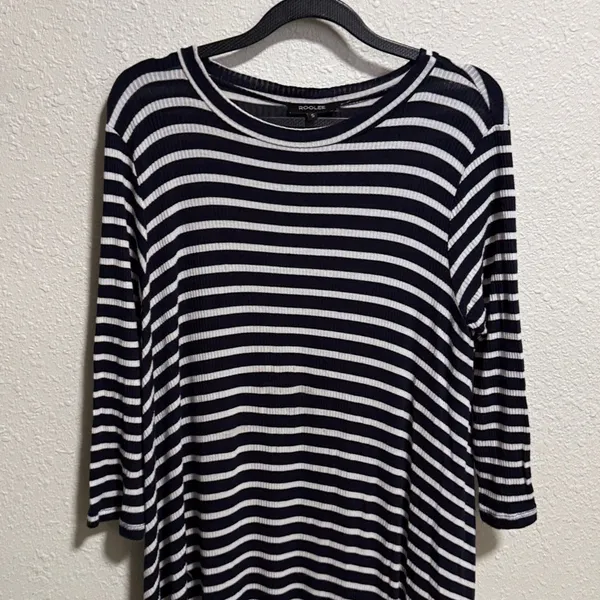Roolee black White Striped Ribbed Knit Maxi Dress 3/4‎ Sleeve Small - Image 5