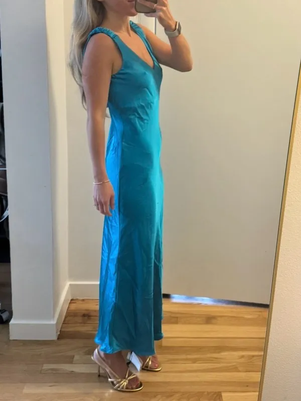 Zara Womens Midi Dress in Turquoise Satin - Image 7