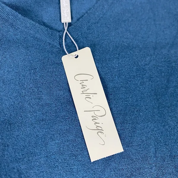 Charlie Paige‎ Sweater Tunic Womens XL Blue Knit V Neck Long Sleeve Dress - Image 3