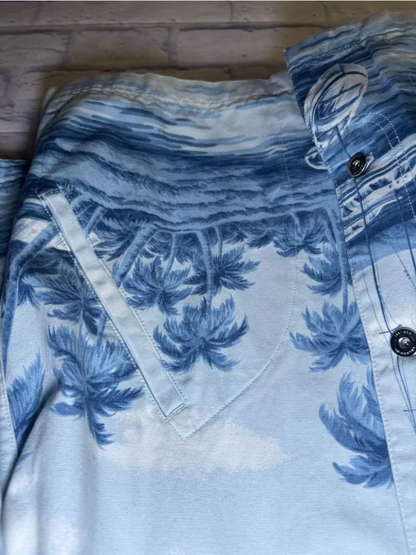 RALPH LAUREN Naval Supply Size M Barn Jacket Blue St Martin Island Boat Print - Image 8
