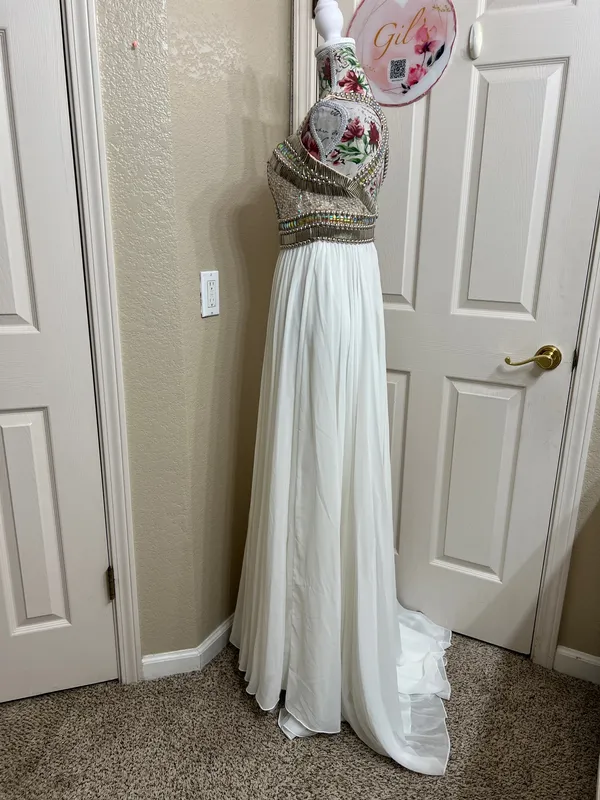Terani Couture White Maxi Gown with Silver Embellished Bodice size 6 - Image 4