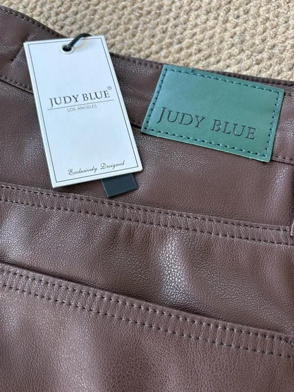 NWT Judy Blue Faux Leather Tummy Control High Rise Straight Pants Brown Size 20W - Image 4